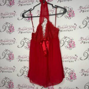 La senza halter top red ribbon bow mesh sheer sexy lace Lacie tank top y2k